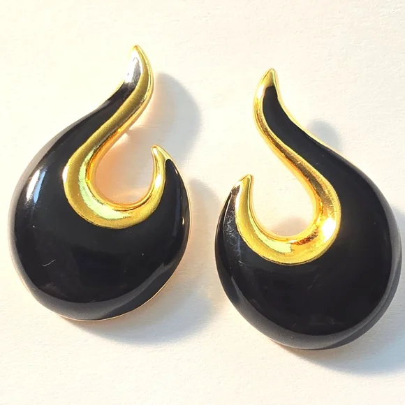 Napier Elegant Black and Gold Toned Earrings - Picture 1 of 5